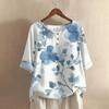 Women's Fashionable And Casual Shirt Half-sleeve Round Neck Print Cotton And Linen Blouse Top