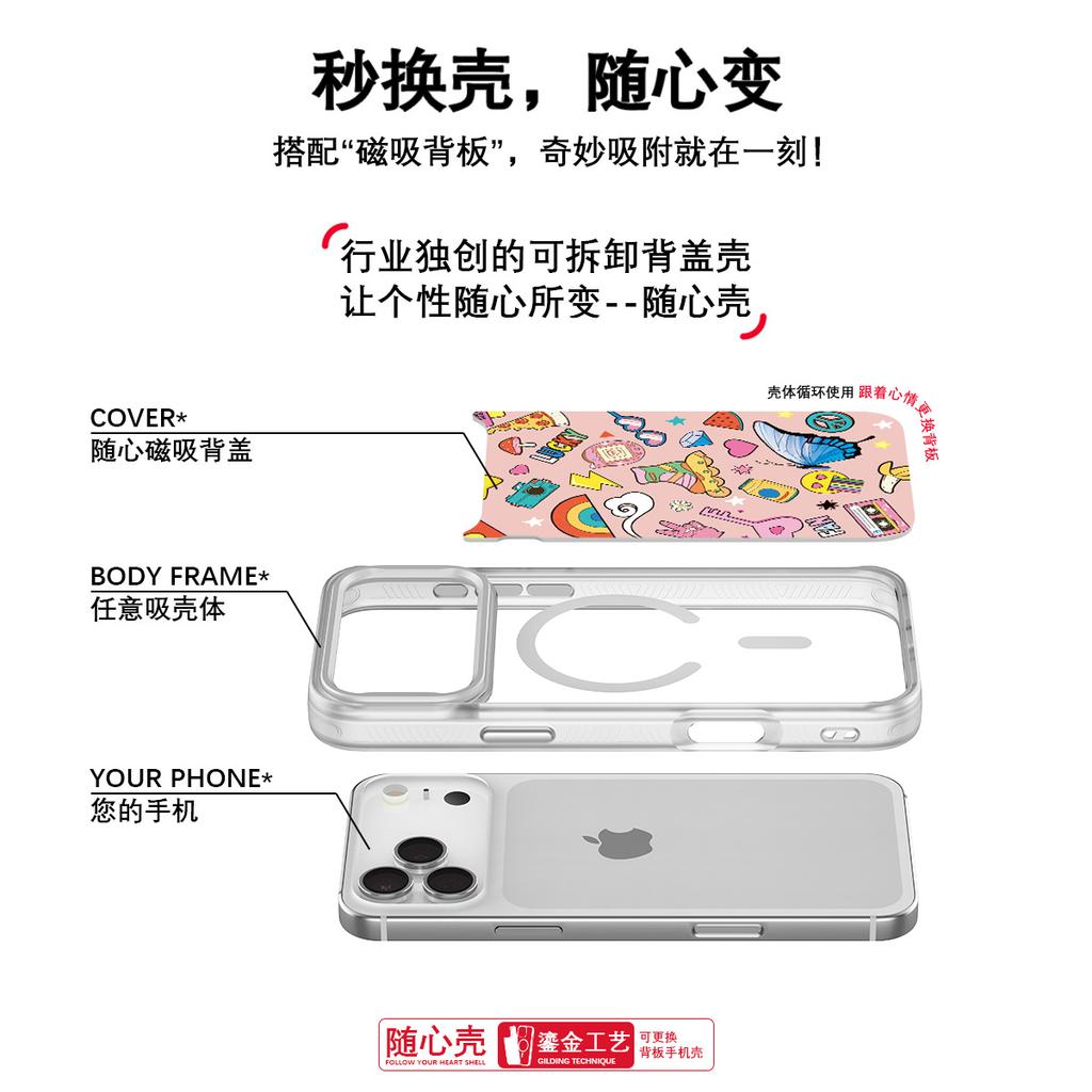 Applicable to Apple 17pro mobile phone case, advanced sense 16 replaceable back plate 15promax magnetic mobile phone case collage powder