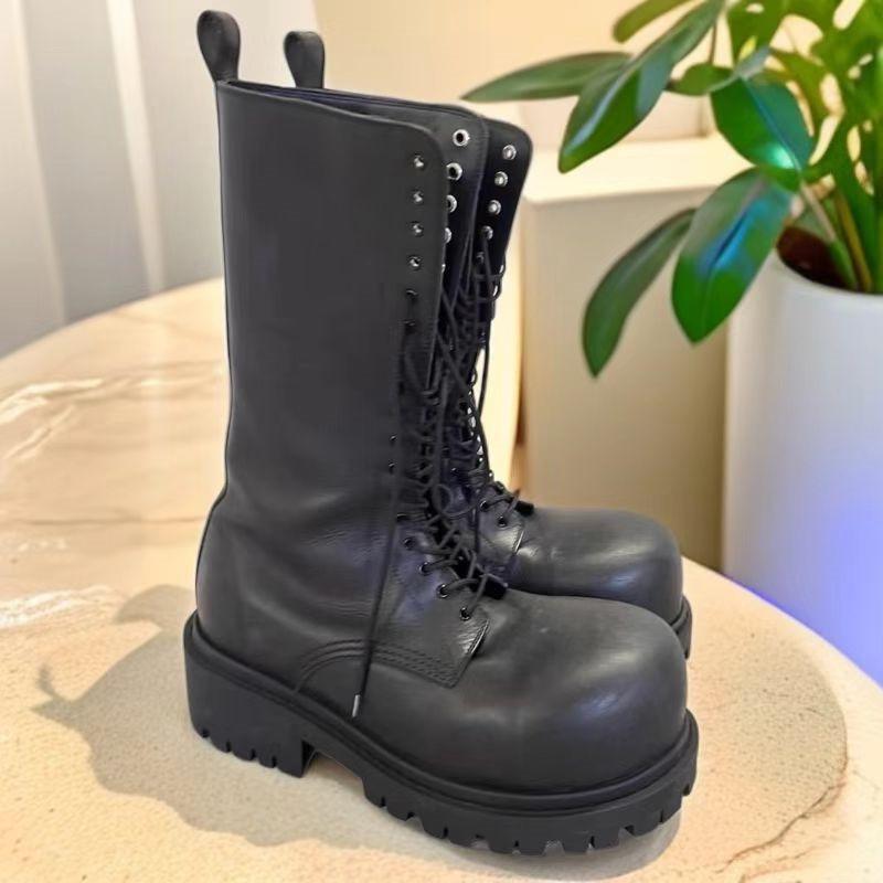NEW Motorcycle Women's buckle Boots Winter Leather Shoes Black Botas Wedges Female Lace Up Platforms Women White Botas Mujer