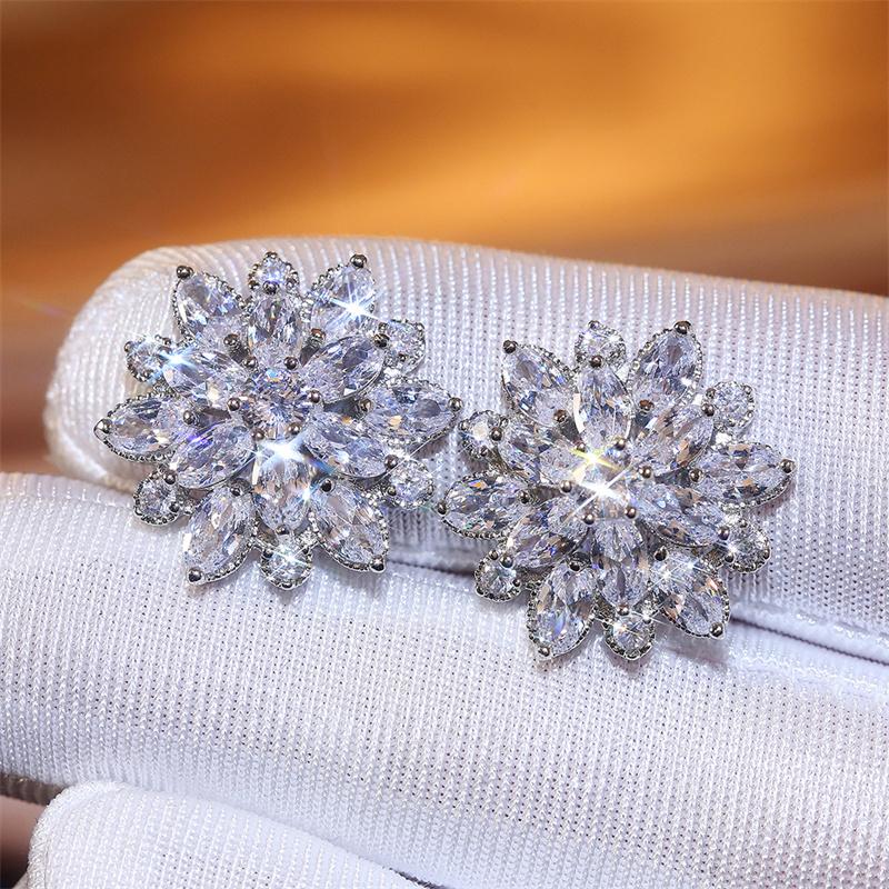 Xiaomi Huitan Eternity Cubic Zirconia Flower Stud Earrings for Women High Quality Wedding Accessories Classic Versatile Female Jewelry
