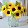 3 Heads Artificial Sunflower Bouquet Faux Silk Sunflower with Long Stem for Home Hotel DIY Craft Wedding Party Indoor Outdoor Decor
