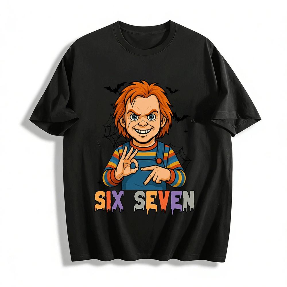Halloween Chucky Themed Kids Shirt Fun Number Gesture Print Top Pure cotton T-shirt XXS