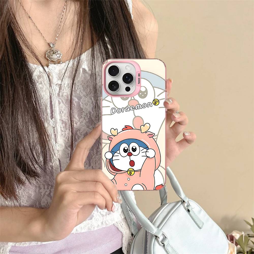 Cute Cartoon D-Doraemons Phone Case For IPhone 17 16 15 14 11 12 13 Pro Max Plus Pro Colored Silver Cover