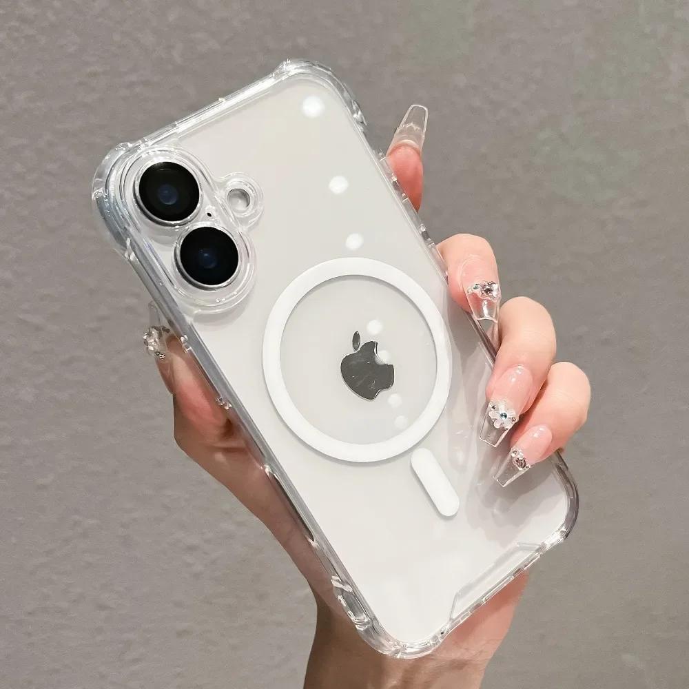 For MagSafe Transparent Acrylic Shockproof Phone Case with Camera Lens Protector For iPhone 16 Pro Max 15 14 Plus 13 12 11