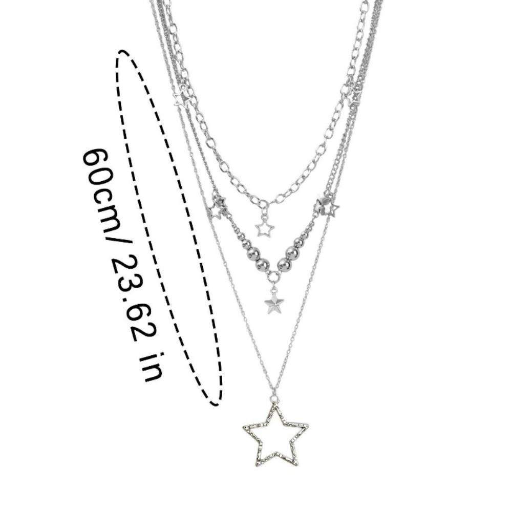 New Silver Color Star Pendant Necklace Punk Geometric Multi Layered Necklaces Metal Choker Necklaces Women