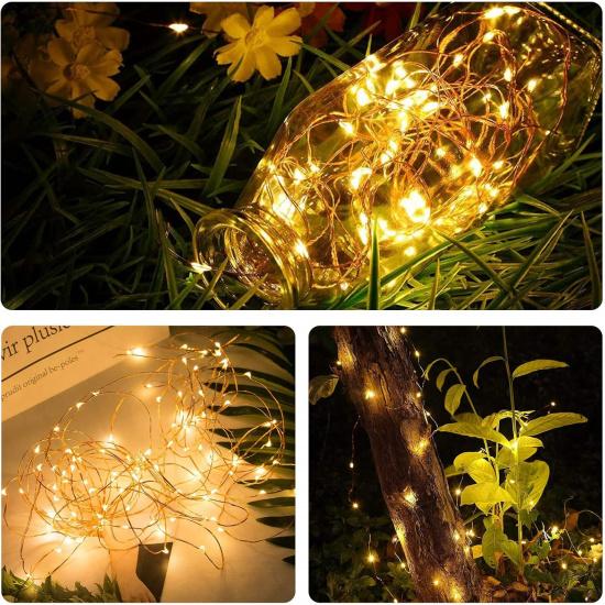 Solar String Lights 2-Pack Each 33FT 100-LEDs Solar Powered Fairy Lights Waterproof Copper Wire 8-Lighting Modes for Garden Patio Trees Yard
