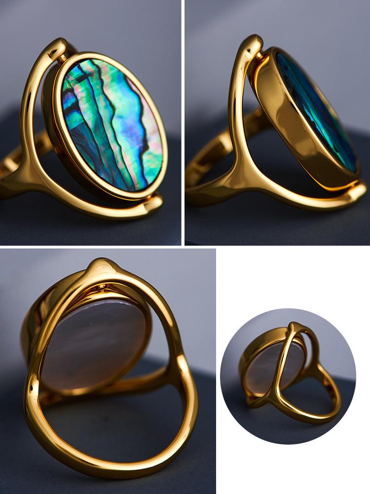 Qiqi Rotatable Double-Sided Artificial Fritillary Ring, Abalone Shell Light Luxury High-End Niche Design Fashionable Personality