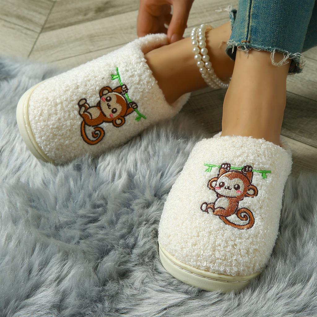 Women's Winter Embroidered Slippers, Warm Cotton Indoor House Slippers for Home