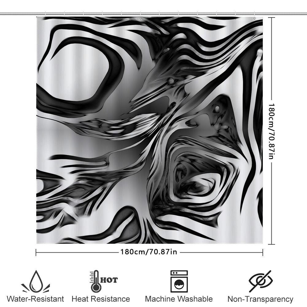 Luxurious Modern Black And White Abstract Shower Curtain Bathroom Decor With Rod Set For Hotel Style Bathrooms (W180Cm X H245Cm)