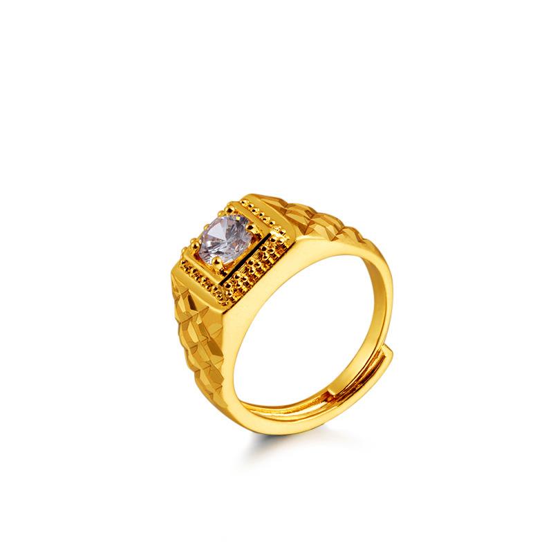 Men'S 24K Gold Au999 Stylish Ring With Sparkling Inserts | Geometric Matte Gold With Faceted Accents, Sophisticated For Business