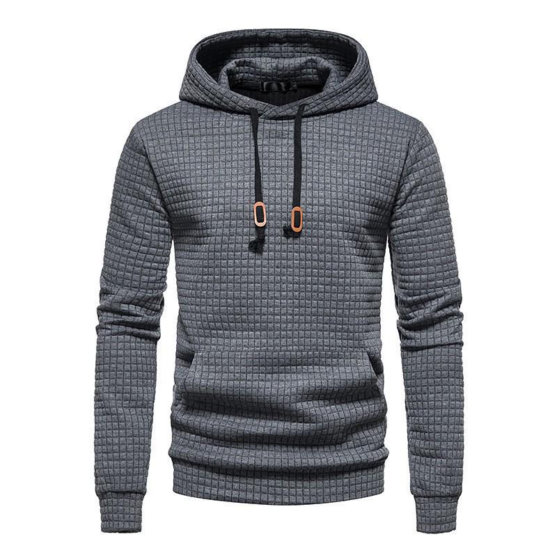 2024 Men s European Size Hooded Plaid Jacquard Pullover Sweatshirt Small темно-серого