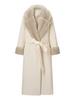 Women's Commuting Long Woolen Overcoat with Large Fur Collar and Belt