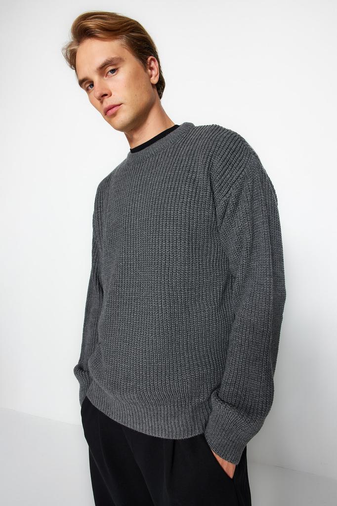 Herrenmode Neuer Pullover Altrosa Oversize-Passform Weite Passform Rundhalsausschnitt Basic Strickwaren Pullover