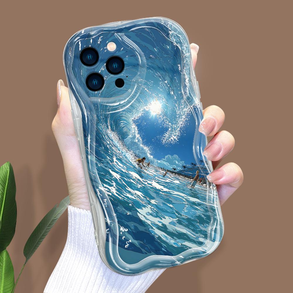 Cartoon Pattern Cream Texture Casing Wavy Edge Soft Silicone Cover Phone Case for IPhone Samsung Huawei Honor Xiaomi Redmi Infinix Tecno