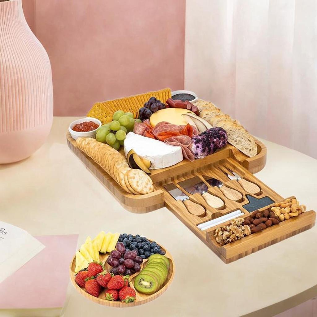 Serving Cheese Tray Bamboo Board for Housewarming Celebration Wedding with round plate
