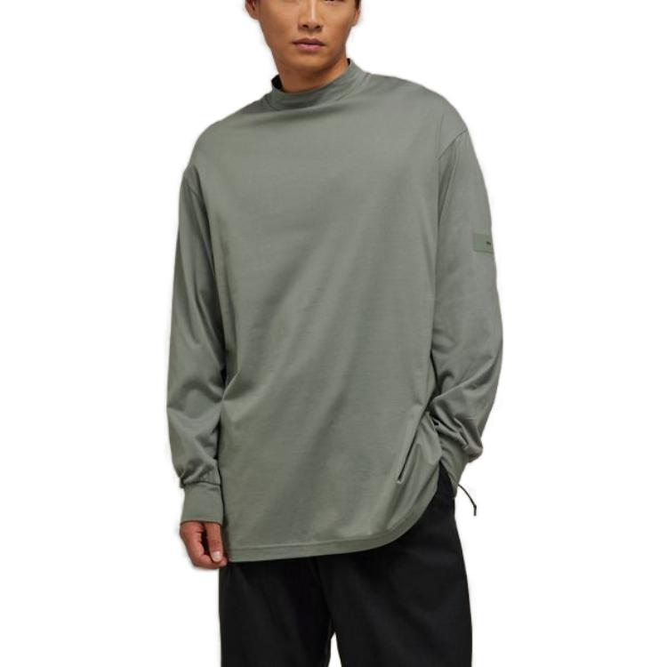 Y-3 Camiseta Unissex Manga Longa Gola Alta Ombro Caído Cor Sólida FW23 Tops Verde IP7705