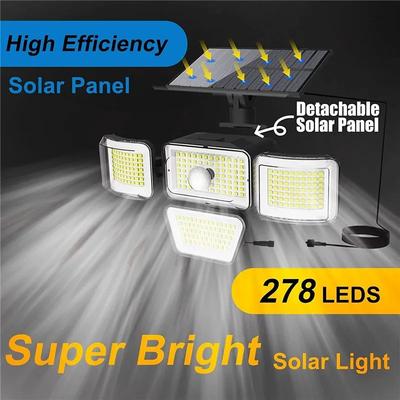 278LED Solarleuchten 4 Köpfe Verstellbar mit 3 Beleuchtungsmodi IP65 Wasserdicht Solarleuchten Außen Garten Sicherheitsleuchten