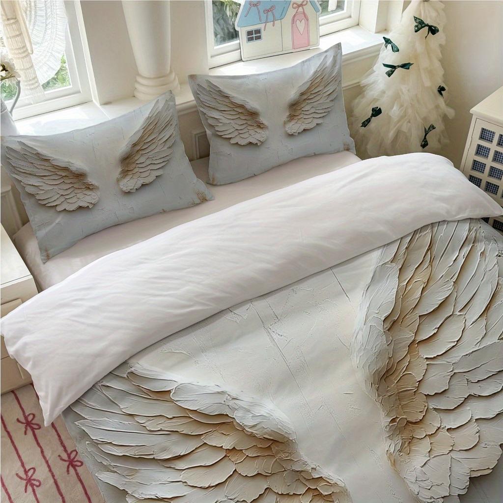 White Wings Bedding Set Duvet Cover Set Quilt Cover With Pillowcase For Bedroom Decor Birthday Gift Halloween Christmas Gift