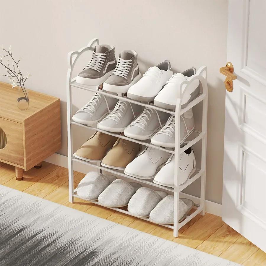 Household Storage Rack 4 Layer Simple Shoe Rack Economical Simple Shoe Rack Multifunctional Storage Galvanized Tube Shoe Rack