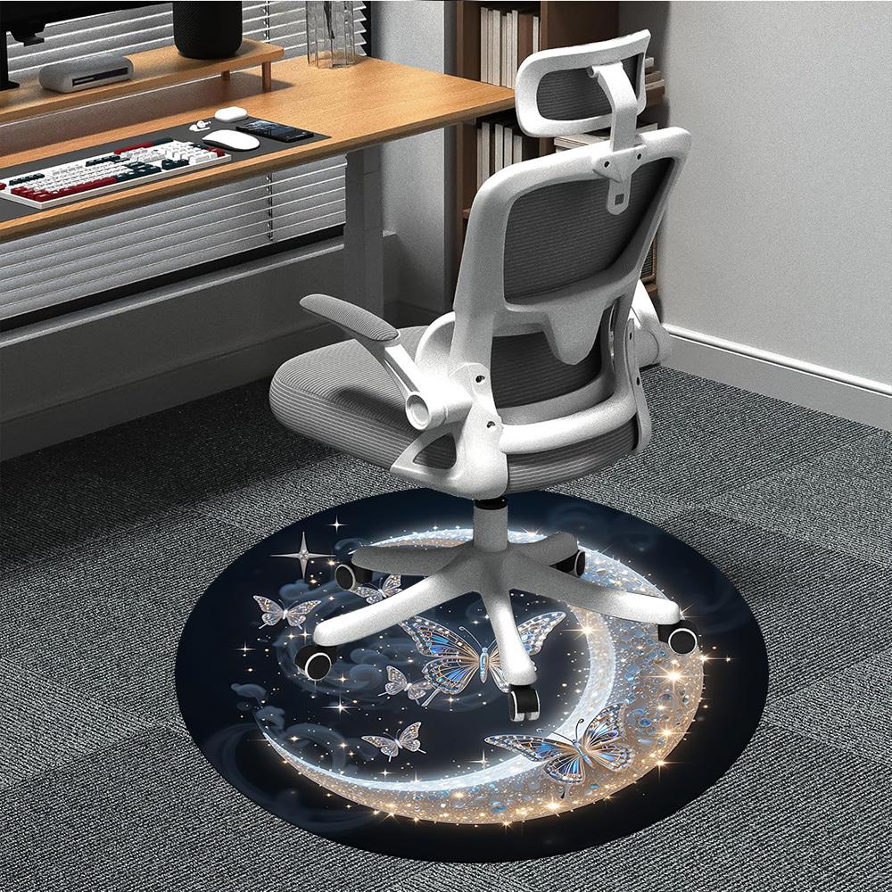1pc Moonlit ButterfliesChair Carpet for Office, Indoor Non-Slip Washable Polyester Fiber Carpet, Mat For Office, Machine Washable