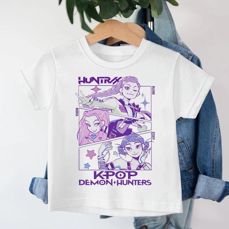 HUNTRX Anime Cartoon Mädchen Print Kinder T-Shirt | Japanischer Y2K Stil Unisex Kinder Baumwolle Lässig Kurzarm T-Shirt