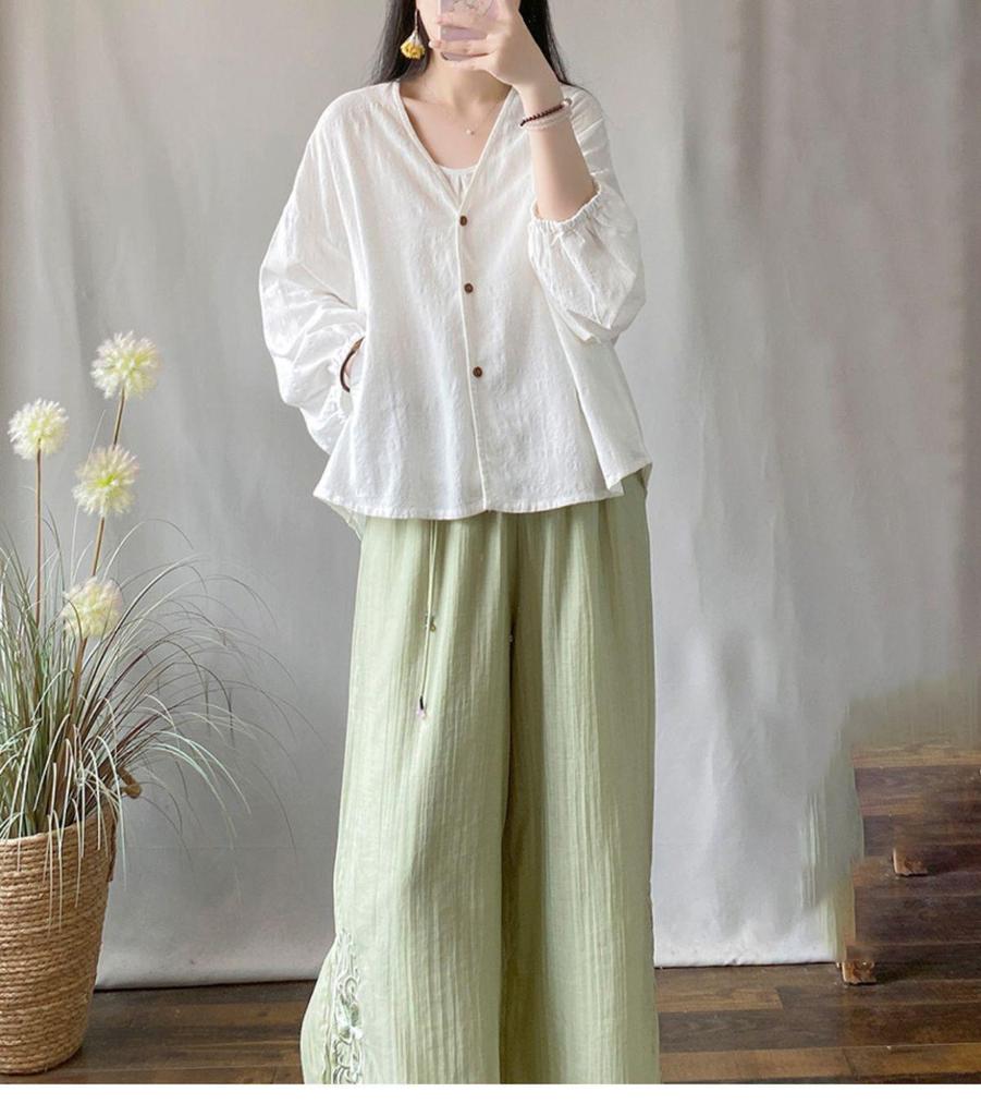 Spring/Summer Cotton Linen Jacquard Cardigan - Loose, Slim, Bat Sleeve, Sun Protection Long Sleeve Shirt