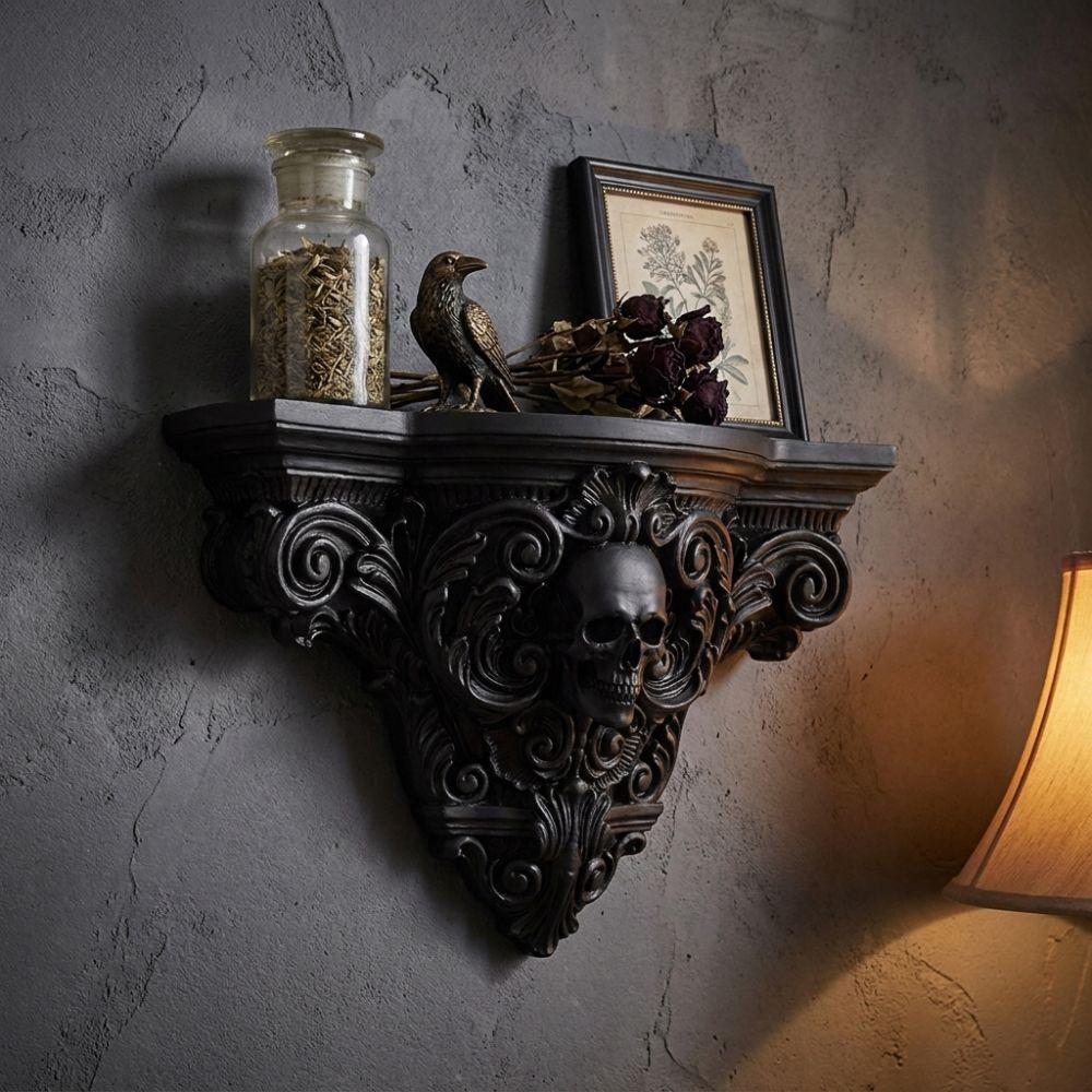 3D Printing Halloween Skull Wall Mount Shelf Vintage Style Art Skull Wall Rack  Crystal Storage