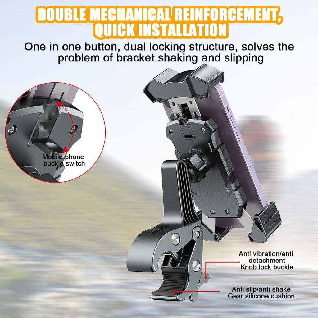 Motorcycle Phone Mount, Anti-Shake Bicycle Handlebar Cell Phone Holder with