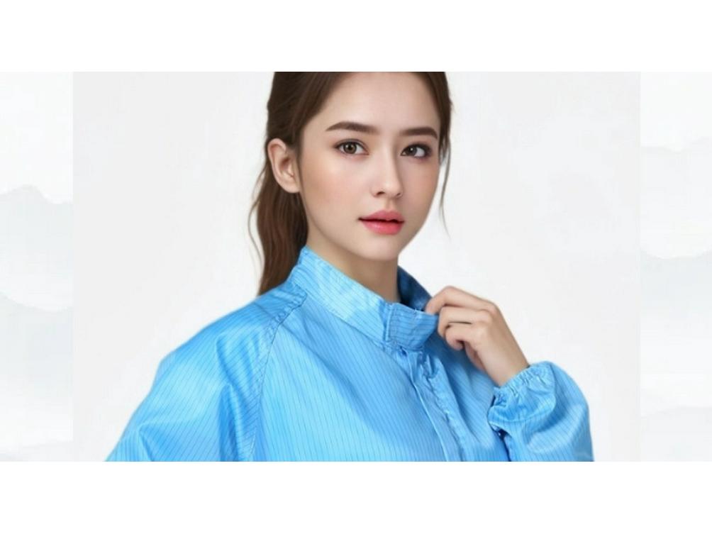Unisex Anti-Static Cleanroom Smock with Zipper & Stand-Up Collar - Blue/White Work Suit