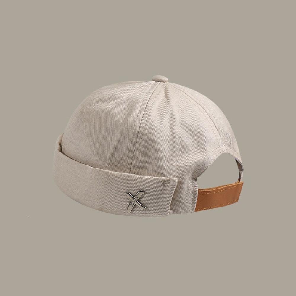 Unisex Solid Color Brimless Docker Cap Vintage Style Adjustable Dome Melon Cap Cotton Brimless Hat For Men Women