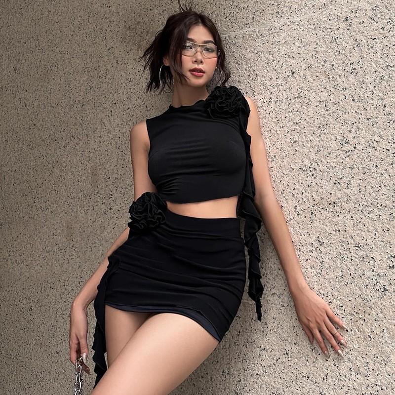 Fashion Women's Solid Neck Hollow Tie Split Sexy Body Building Dress