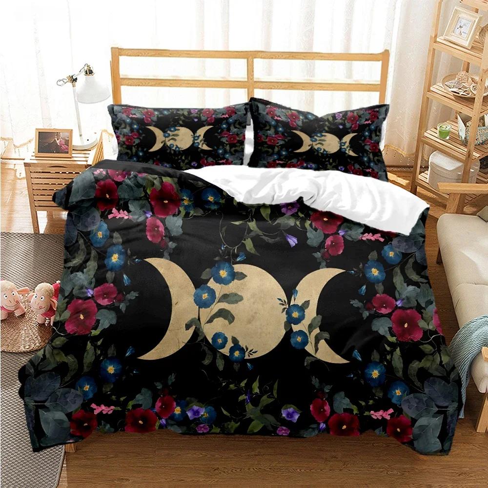 Triple Moon And Pentagram Duvet Cover Comforter Bedding Sets Soft Quilt Cover And Pillowcases For Teens Single/Double/Queen/King