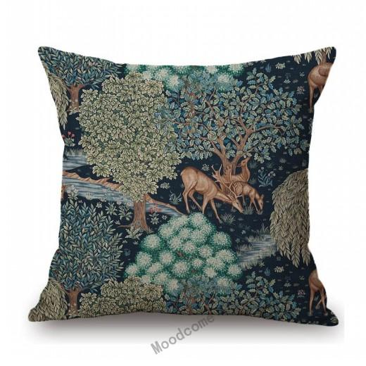 Klassisches britisches Design, William Morris, Walter-Kranich, Tiermuster, Hase, Pfau, Fuchs, Kaninchen, Waldblau, Sofa-Kissenbezug
