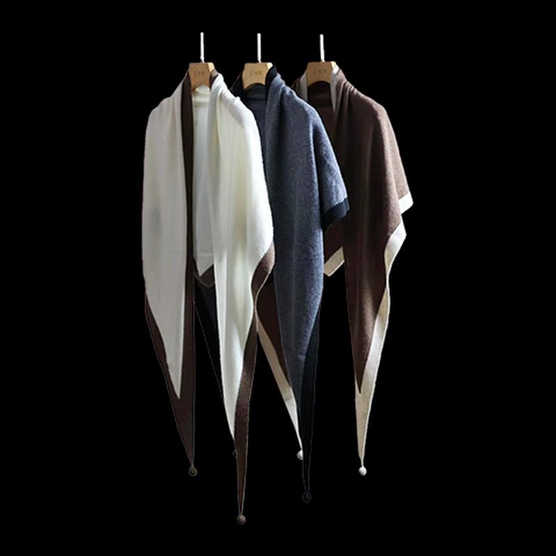 Women's 100% Cashmere Large Triangle Shawl with Pompom Trim