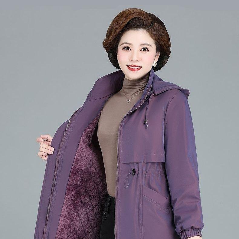 Women Winter Jacket Hood Warm Parkas Fleece Mid Length Padded Jacket Windbreakers Outerwear Mother Coat