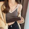 Women's Winter Plush Vest: Thick, Warm, Padded Chest, Sleeveless, One-Piece Bra Design, Contrasting Color