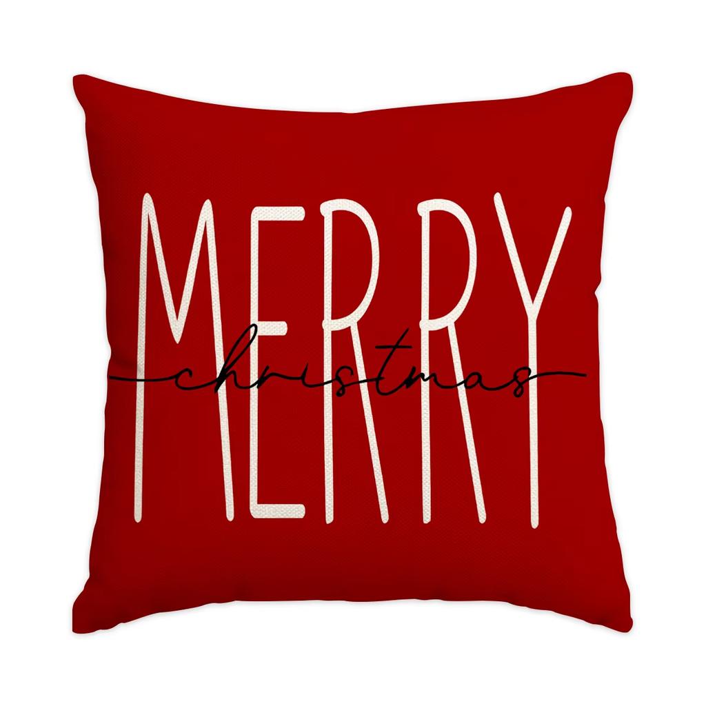 Festive Red Christmas Pillow Covers, Snowflake Christmas Ball Print Party Decoration Cushions For Holiday Home Celebration