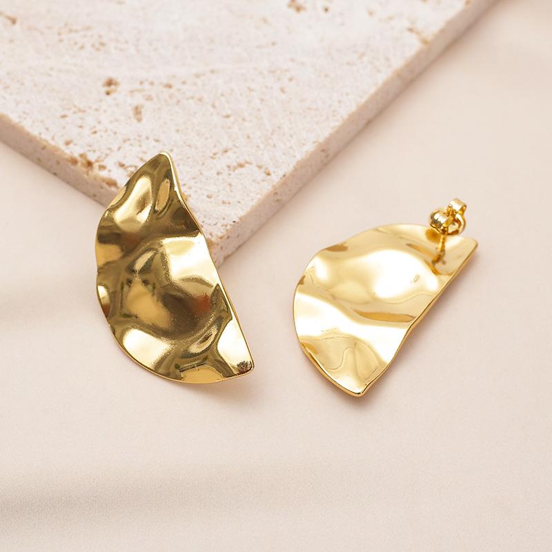 

European and American fashion personality niche exaggerated design stainless steel stud earrings geometric semicircular symmetrical personalized Ready to ship золотой