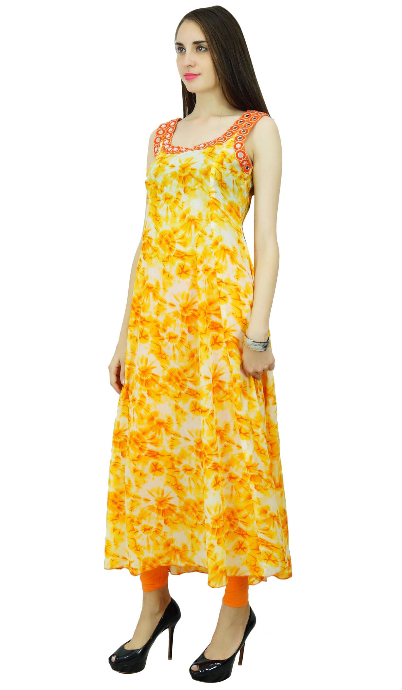 

Phagun Етнічна бавовняна сукня Bollywood Anarkali Kurti з квітковим принтом 6 помаранчевий