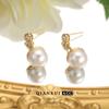 Elegant Retro Pearl & Zircon Round Earrings - High-End, Light Luxury Design