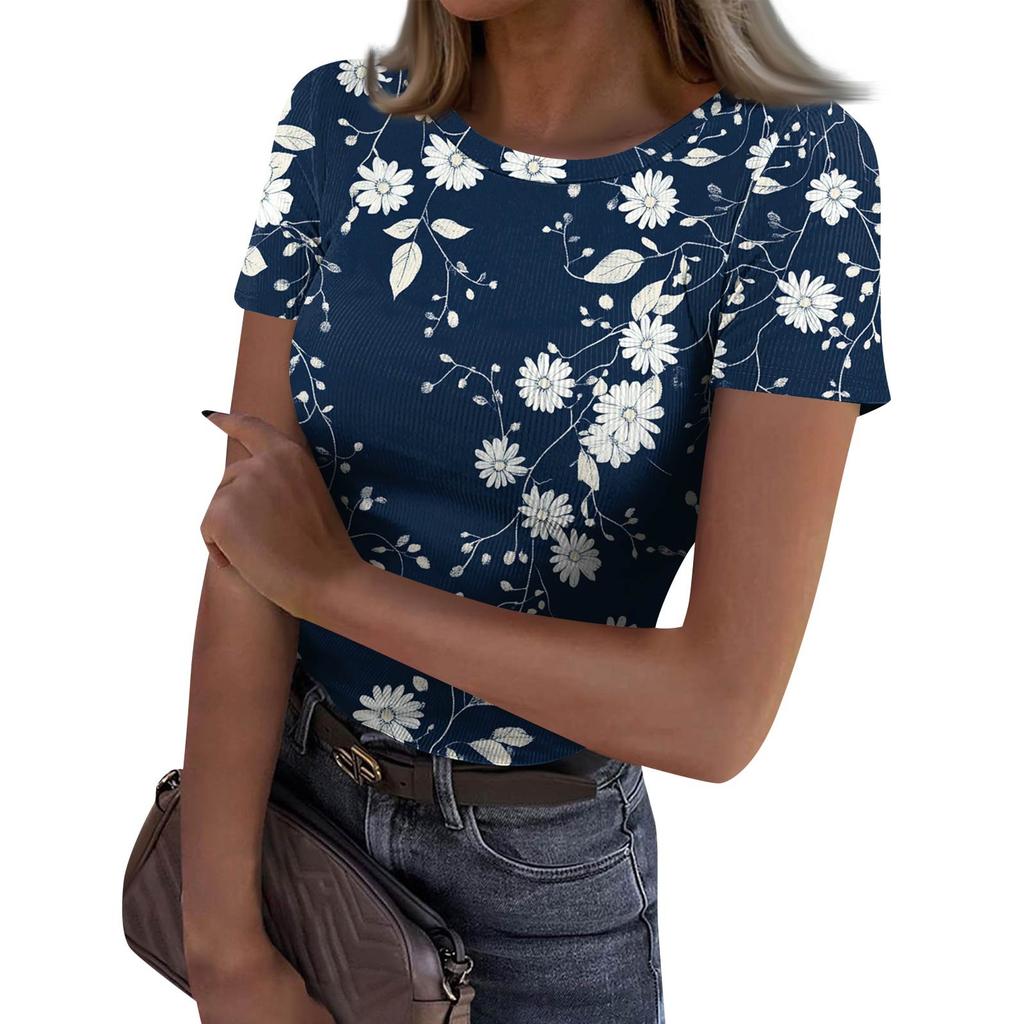 Ladies Slim Bottom T-shirt Fashion Casual Round Neck Pullover Short Sleeve Top