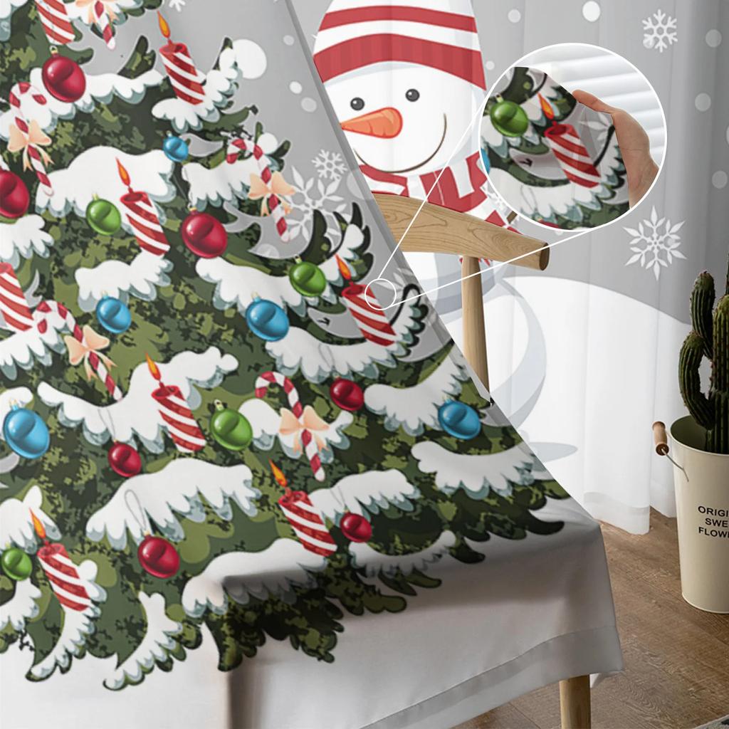 Christmas Tree Snowman Snowflake Grey Sheer Curtains for Living Room Decoration Window Curtains Kitchen Tulle Voile Curtains