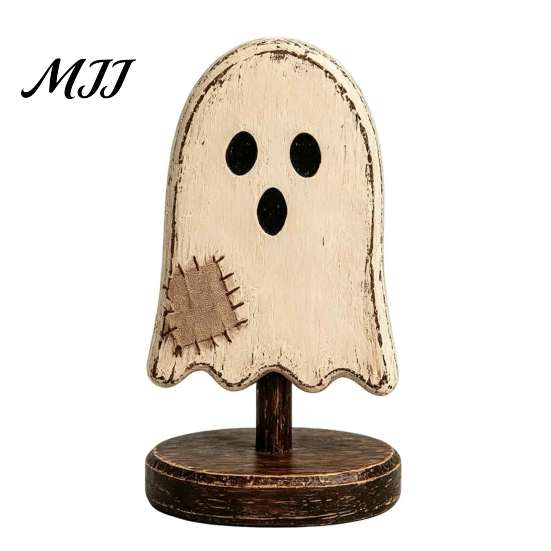 Housewarming Gifts for Home Lovers Halloween Wooden Tabletop Decor, Vintage Pumpkin Ghost Bat Figurines, Rustic Farmhouse Autumn Atmosphere