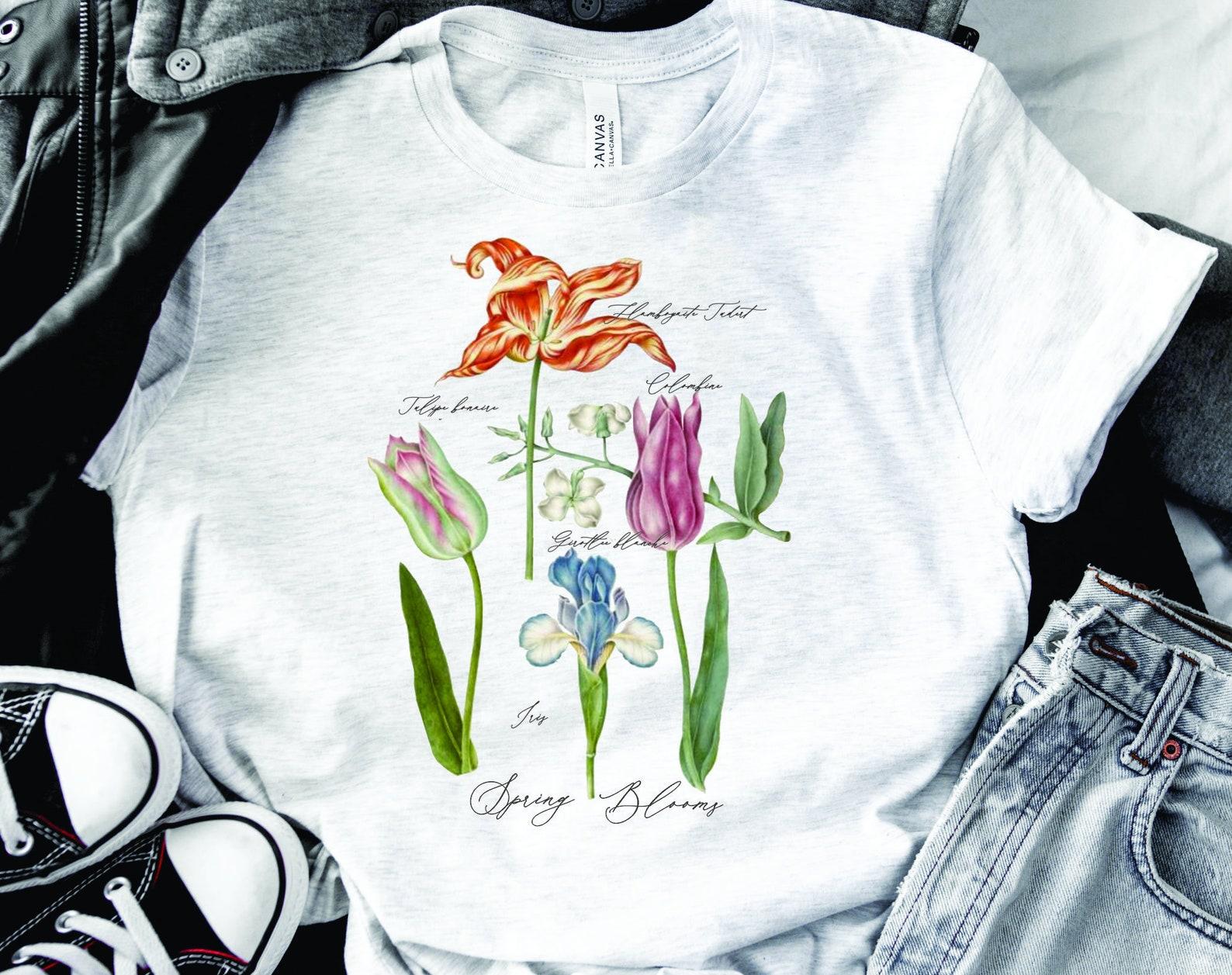 Spring Bloom Botanical T-Shirt, Floral Garden Tee, Unisex Cotton Shirt S