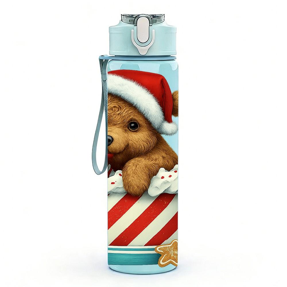 1PC Puppy Christmas Box 750ml Color Plastic Sports Water Bottle Leakproof Flip Straw Lid Suitable for Sports Office Home Use