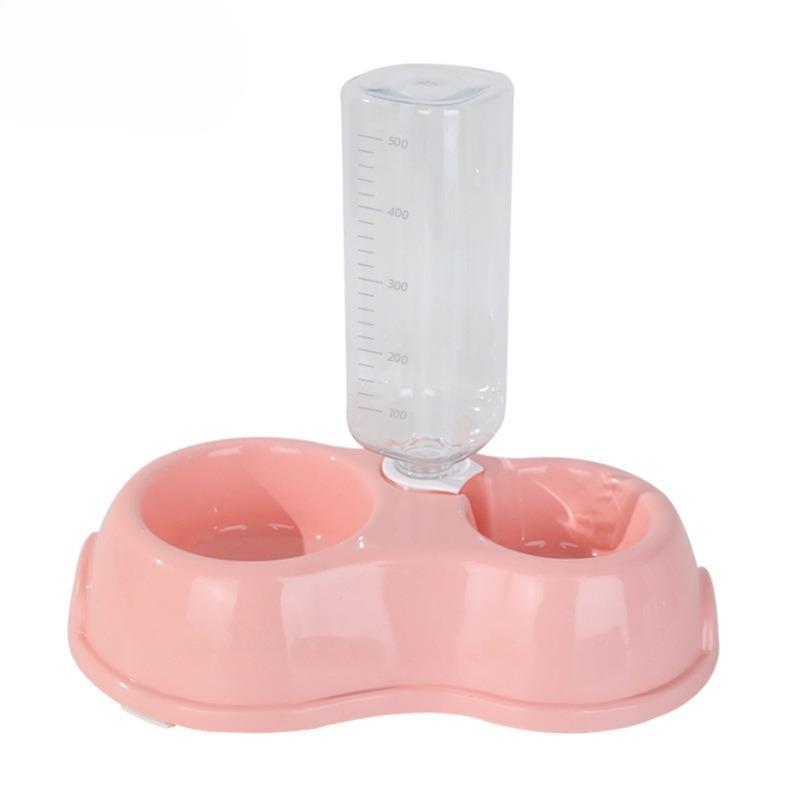 

Miaoxinbao Двойная миска для питомцев два-в-одном для еды и воды, пластиковая поилка, круглая двойная миска для питомцев розовый