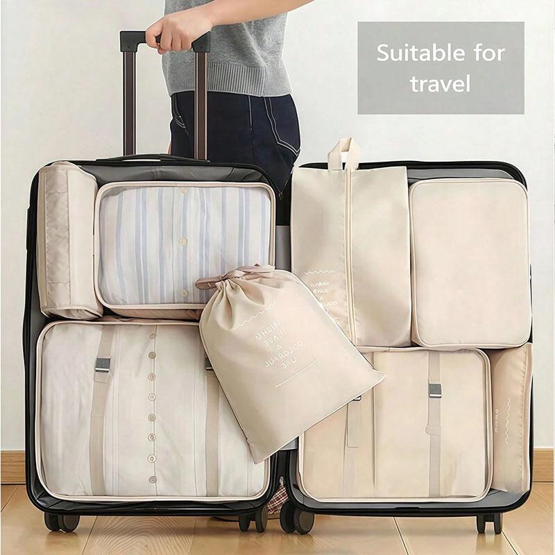 Travel Organizer Set 7/8/9/ Pcs Packing Cubes Suitcase Storage Bags Portable Luggage Tidy Pouch for Clothes & Shoes Folding