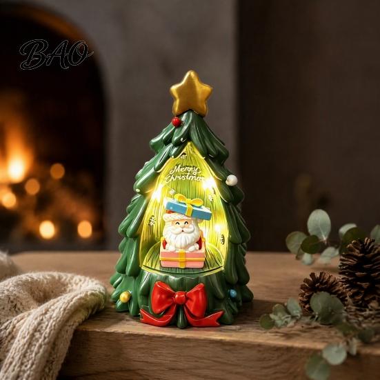 Santa Claus Table Decor Christmas Tree Ornament Lamp, And Golden Star Decor, Unique Presents Durable Resin Decorative Figure for Living Room