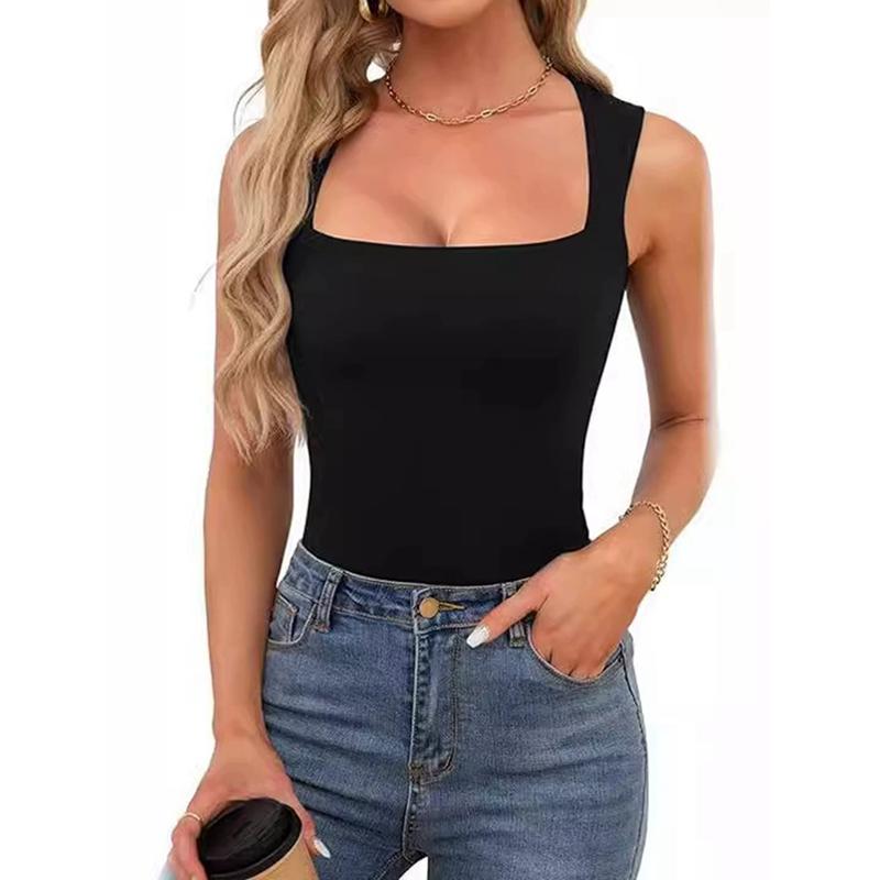 Women's Solid Color Square Collar Slim Camisole Summer Sleeveless Top