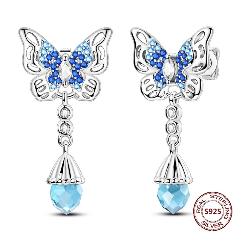 Shining Blue Zircon Owl Earrings 925 Silver Evil Eyes Earrings for Women Wedding Engagement Planet Moon Star Zirconia Jewelry